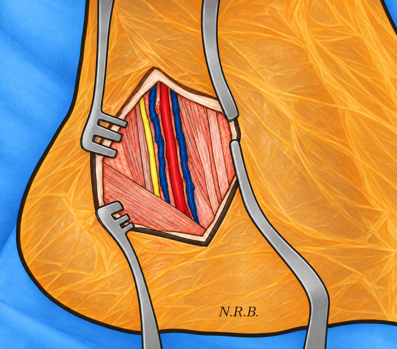 Illustration of posterior tibial artery exposure.